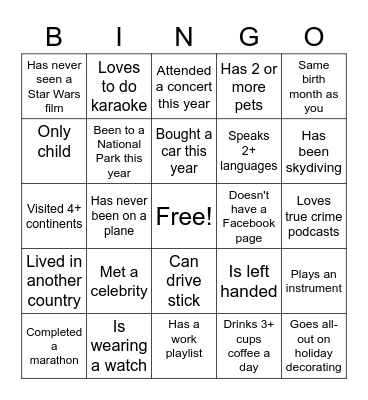 Find Someone Who... Bingo Card
