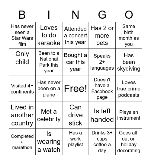 Find Someone Who... Bingo Card
