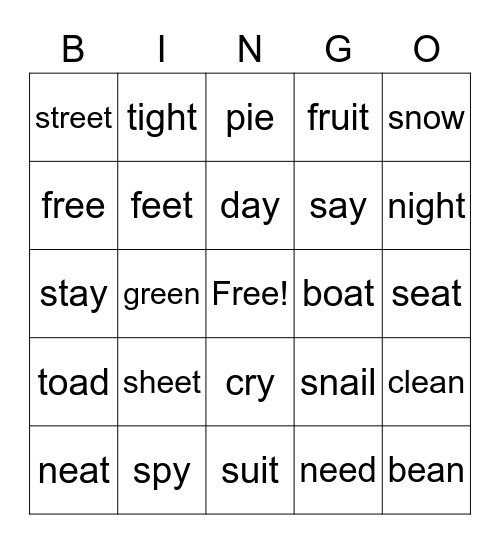 Long Vowel Review Bingo Card