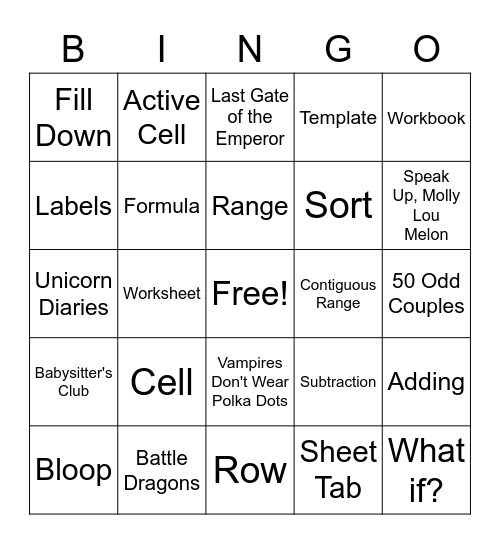 Microsoft Excel Bingo Card