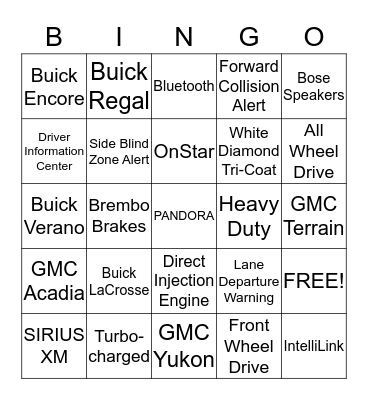 Buick GMC Technology Bingo Card