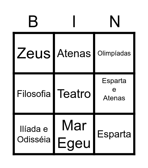 Grécia Antiga Bingo Card