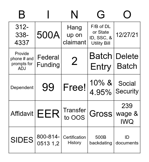 CSC Bingo Card