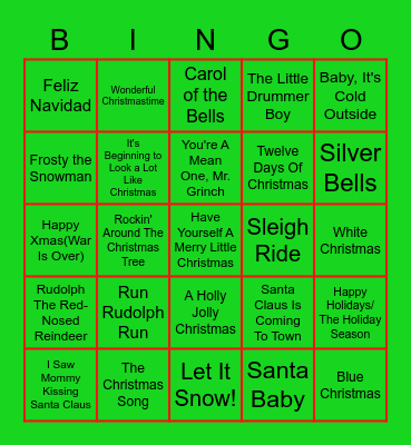 Christmas Songs Bingo Card