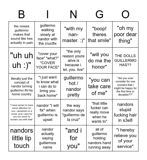 elyott will mention these things when they watch the end of wwdits s3 Bingo Card