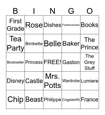 First Grade Tea Party Bingo Card