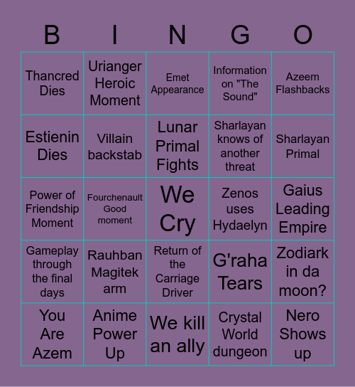 FFXIV ENDWALKER Bingo Card