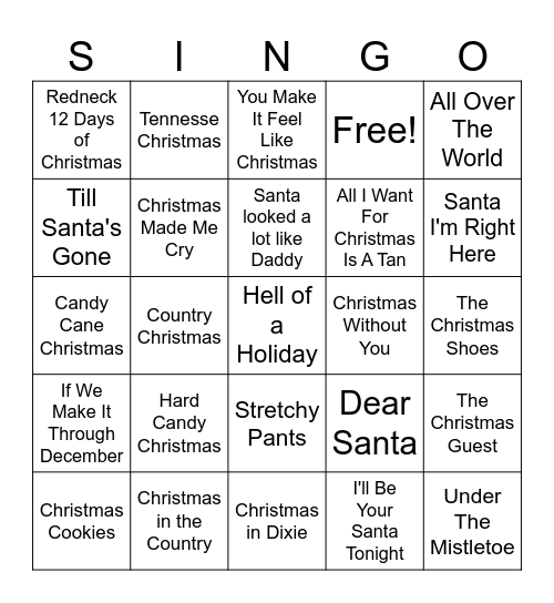 Country Christmas Bingo Card