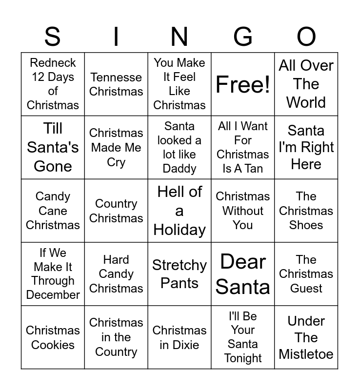 Country Christmas Bingo Card