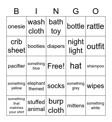 Baby Shower Bingo Card