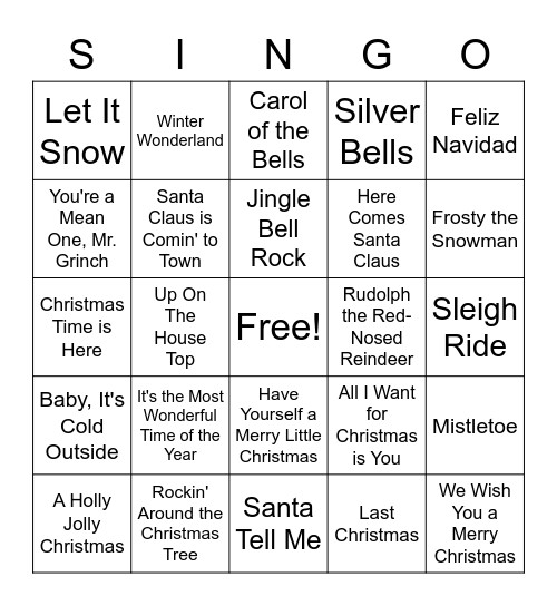 Holiday Sing - O Bingo Card