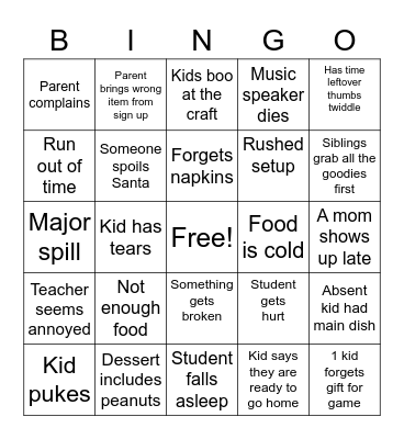 Christmas Party Bingo Card