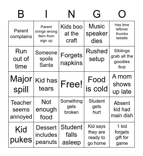 Christmas Party Bingo Card