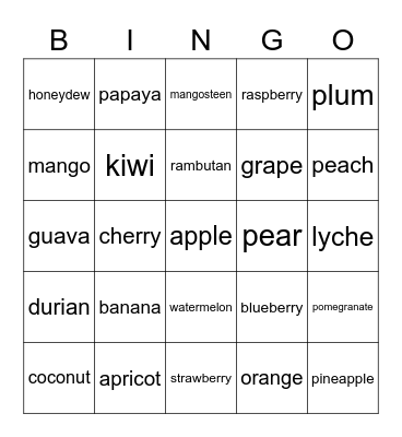 Fruits Bingo Card