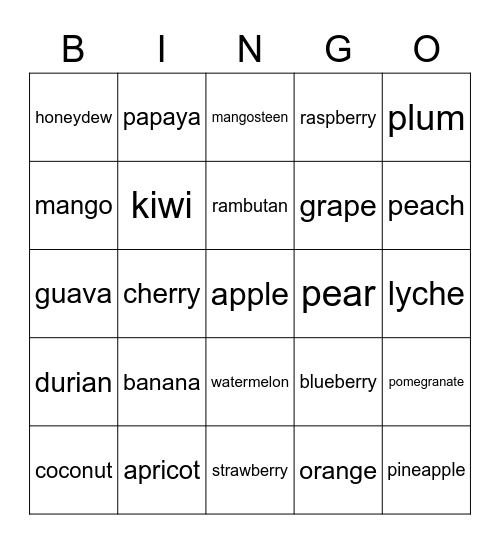 Fruits Bingo Card