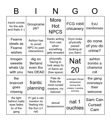 c3e6: Bells Idiots run amuck (affectionate) Bingo Card