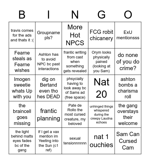 c3e6: Bells Idiots run amuck (affectionate) Bingo Card