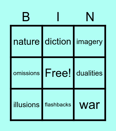 A Farewell to Arms Book 3 Bingo Card