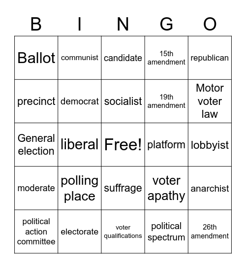 Political Process Bingo Card