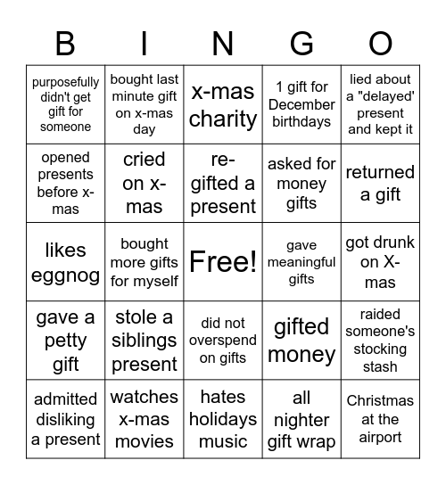 Never Have I Ever X-mas Bingo Card