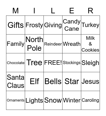 Miller Holiday Bingo Card