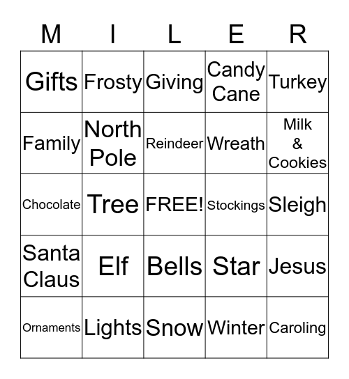 Miller Holiday Bingo Card