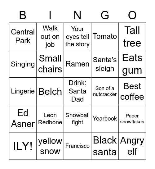 Elf Bingo Card