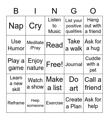 Coping mechanisms Bingo Card