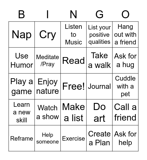 Coping mechanisms Bingo Card