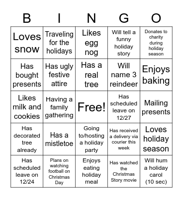 OCOS Holiday Bingo Card