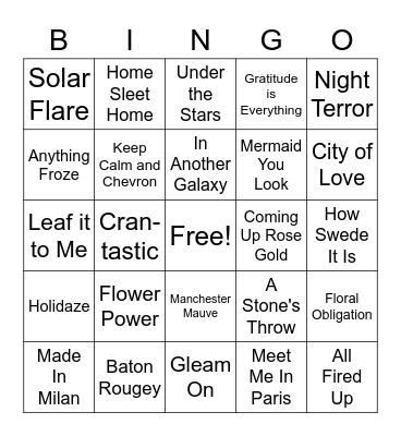 Nail Bar Bingo Card