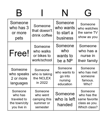 ONSA Networking Bingo Card