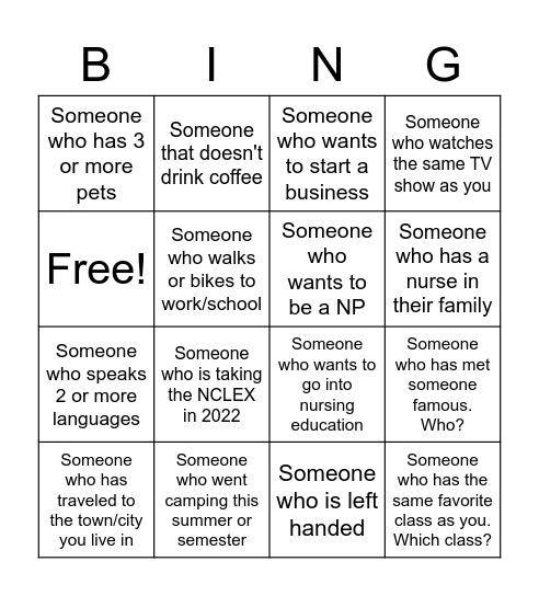 ONSA Networking Bingo Card