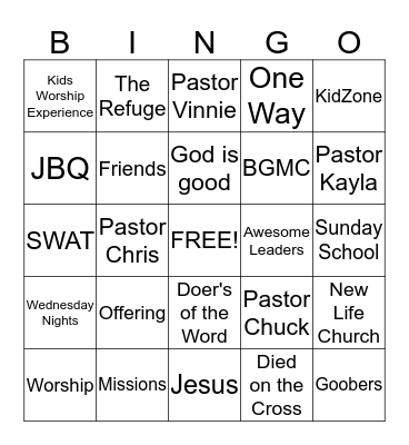 KidZone Bingo Card