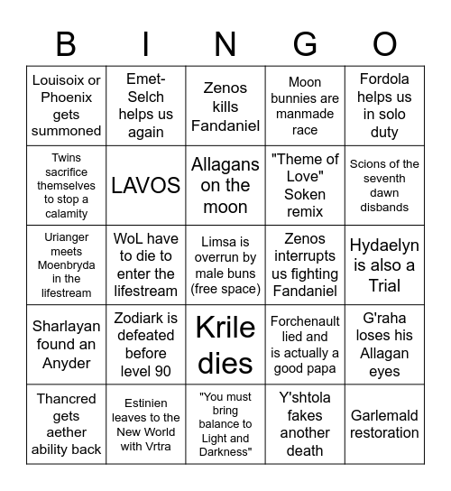 Endwalker Bingo Card