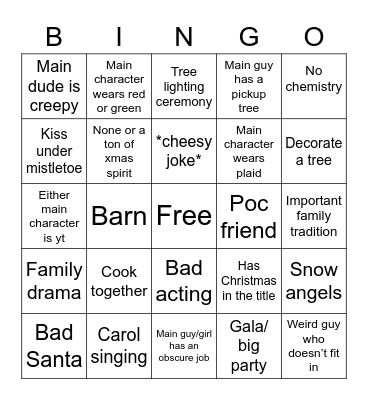 Hallmark Movie Cliques Bingo Card