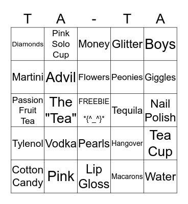 Ashley's Tea Soiree Bingo Card