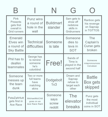 MCC 19 Bingo Card