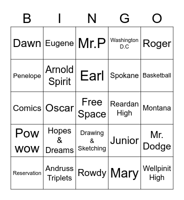 The Absolutely True Diary of a Part-Time Indian Bingo Card