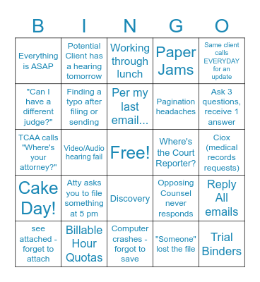 SBNM Paralegal Bingo Card