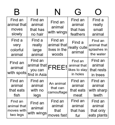 Turtle Back Zoo Bingo Card