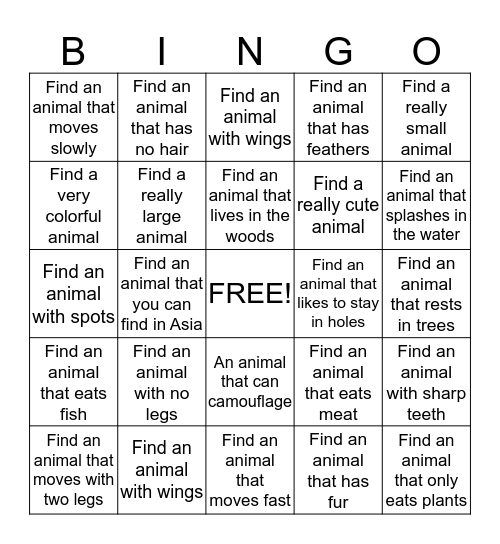Turtle Back Zoo Bingo Card