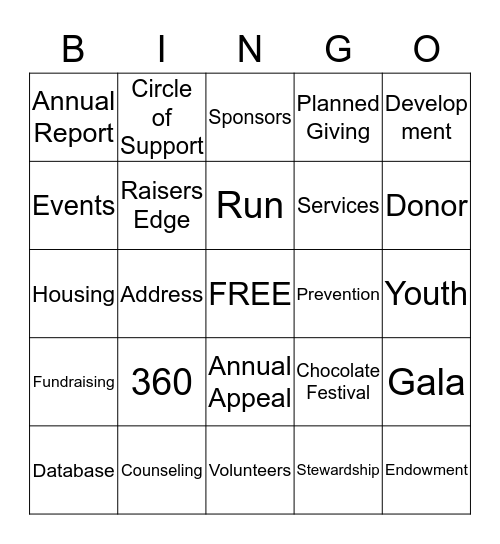 360 Youth Services Bingo Card