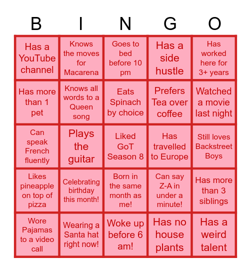 Untitled Bingo Card