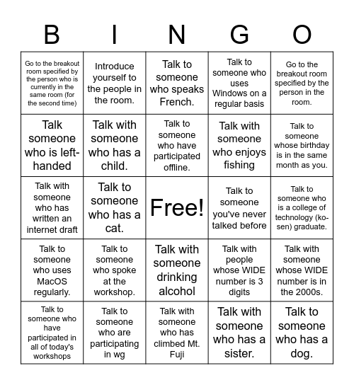 WIDE BINGO (eng version) Bingo Card