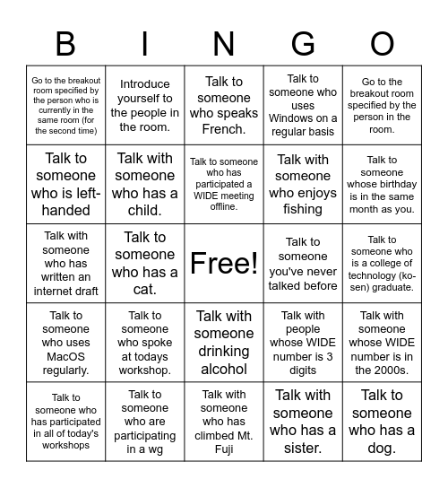 WIDE BINGO (eng version) Bingo Card