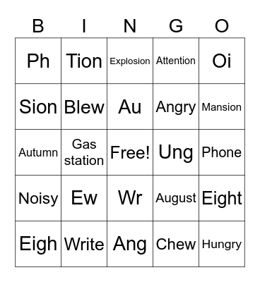 Unit 14 Phonics Bingo Card