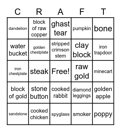 Minecraft Bingo Card