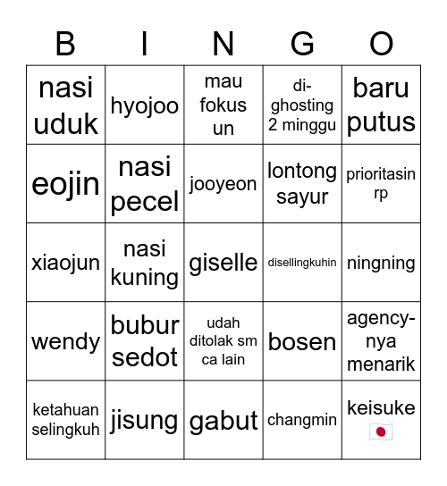 keisuke Bingo Card