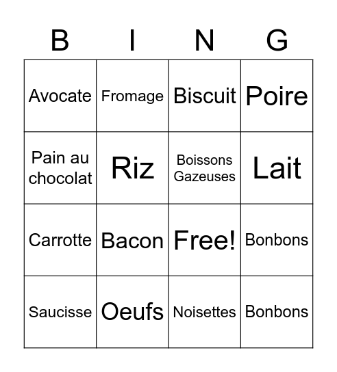 french foods Bingo Card